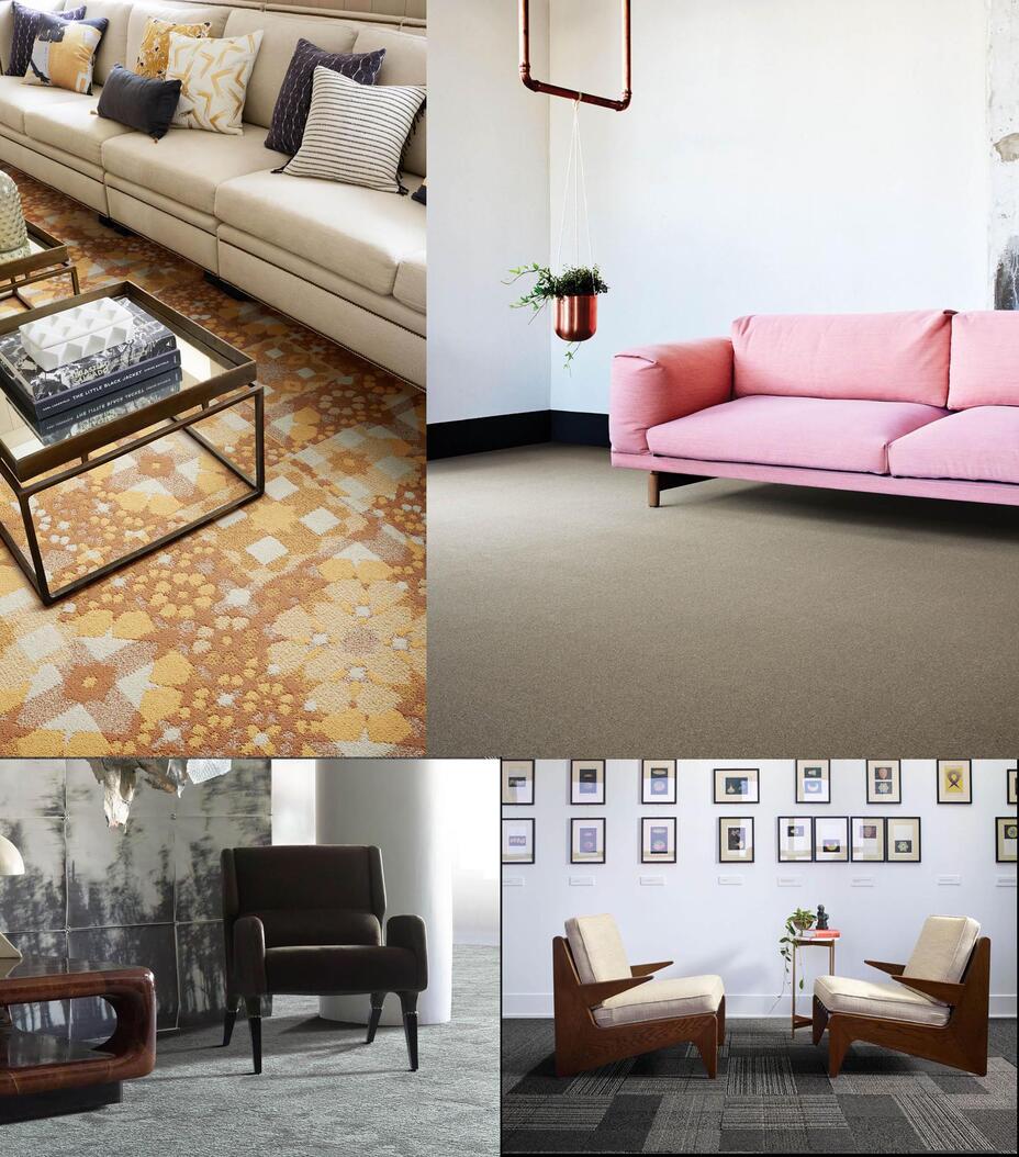 Teppichfliesen für den Wohnbereich / Ihre Lieblingsbodenfarbe ist bei Teppichfliesenoutlet erhältlich.